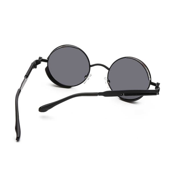 Black Round Metal Solbriller Dark Glass + Senile String