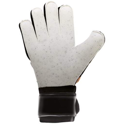 Luvas Uhlsport Super Resist, pretas, laranja fluorescente e brancas.