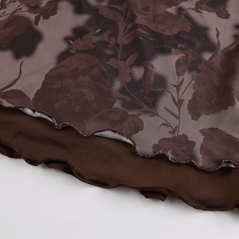 BrickBlack - Midi A-lijn rok met geplooide rand en bloemenprint