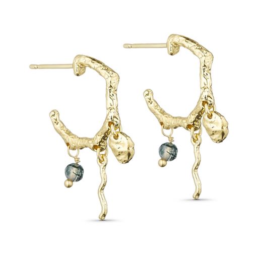 Pure By Nat Andrea Øreringe, Goldplated Moss Agat