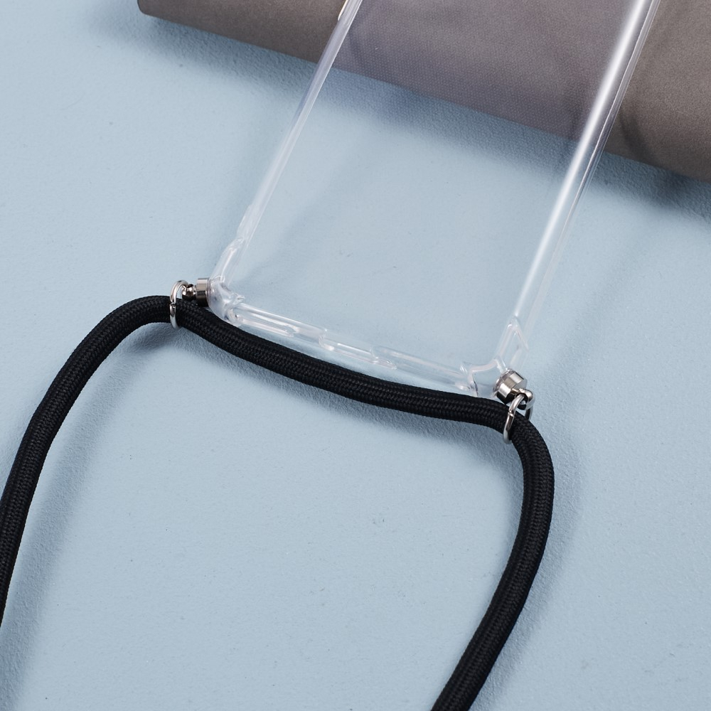Oppo Reno10 / Reno10 Pro 5G Necklace Gummi Hülle Air Cushion Fallschutz   Handykette (140cm) - Schwarz / Silber