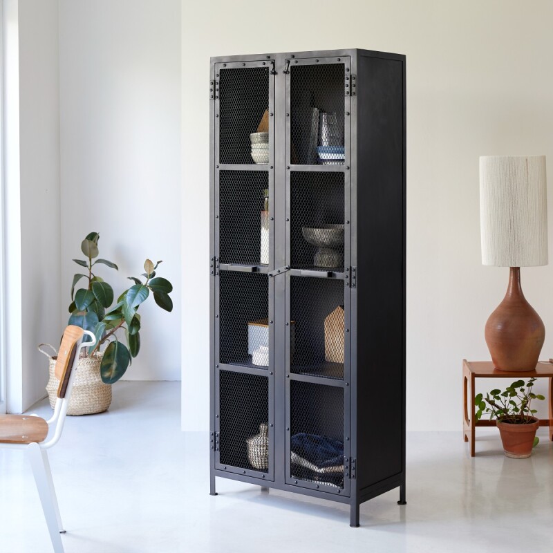 Vaisselier grillagé Cléo en métal H 175 cm, noir