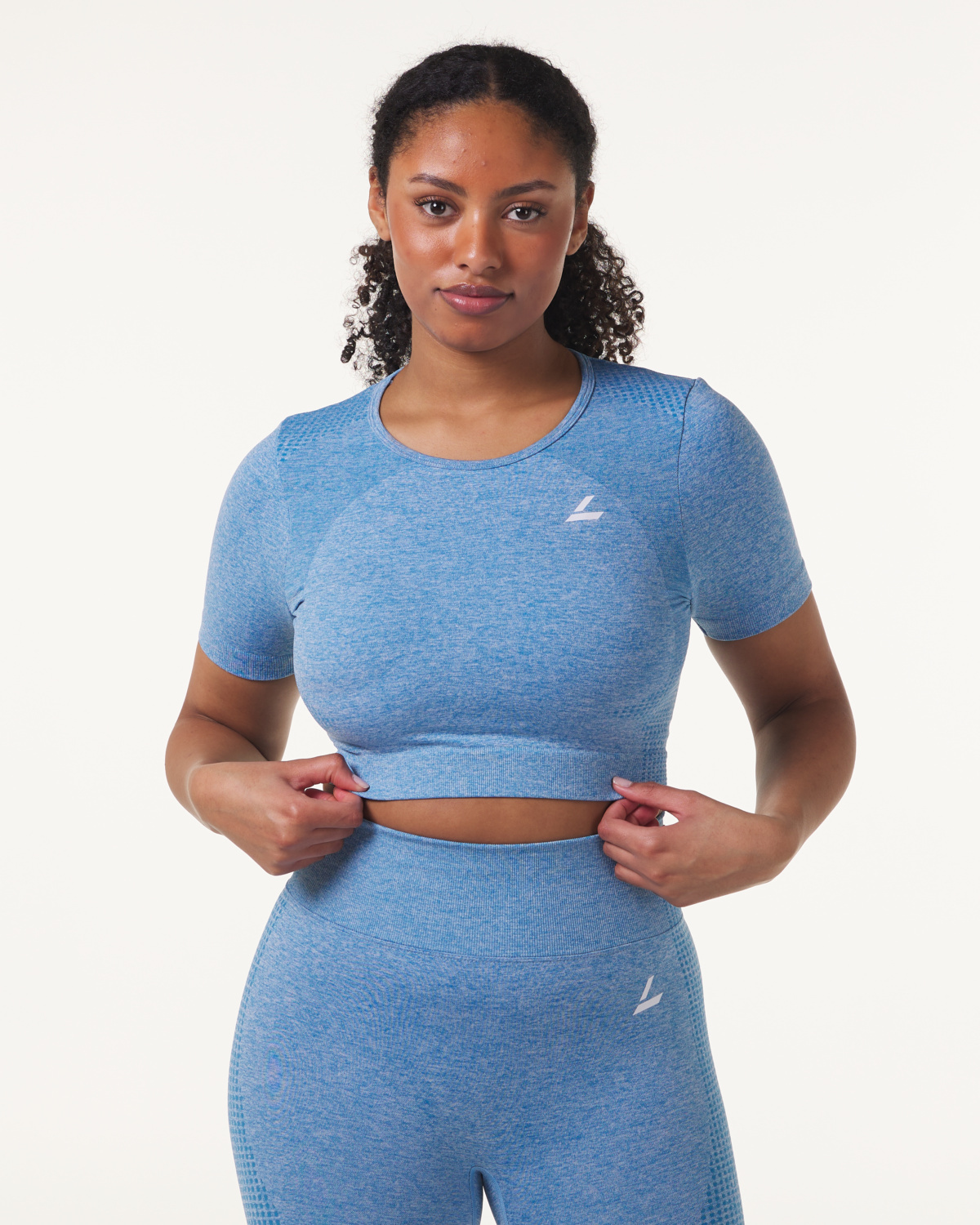 LEVITY Phase Seamless Crop Tee Blue Breeze Melange