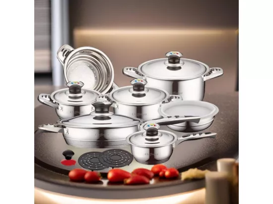 Cheffinger CF-1600S: Batterie De Cuisine 16 Pièces En Acier Inoxydable (Inox)