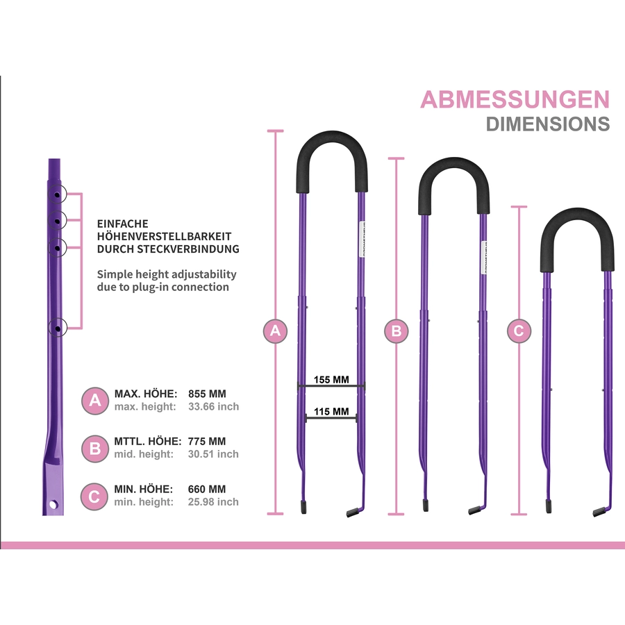 PROMETHEUS BICYCLES® Schiebestange für Kinderfahrrad, violett