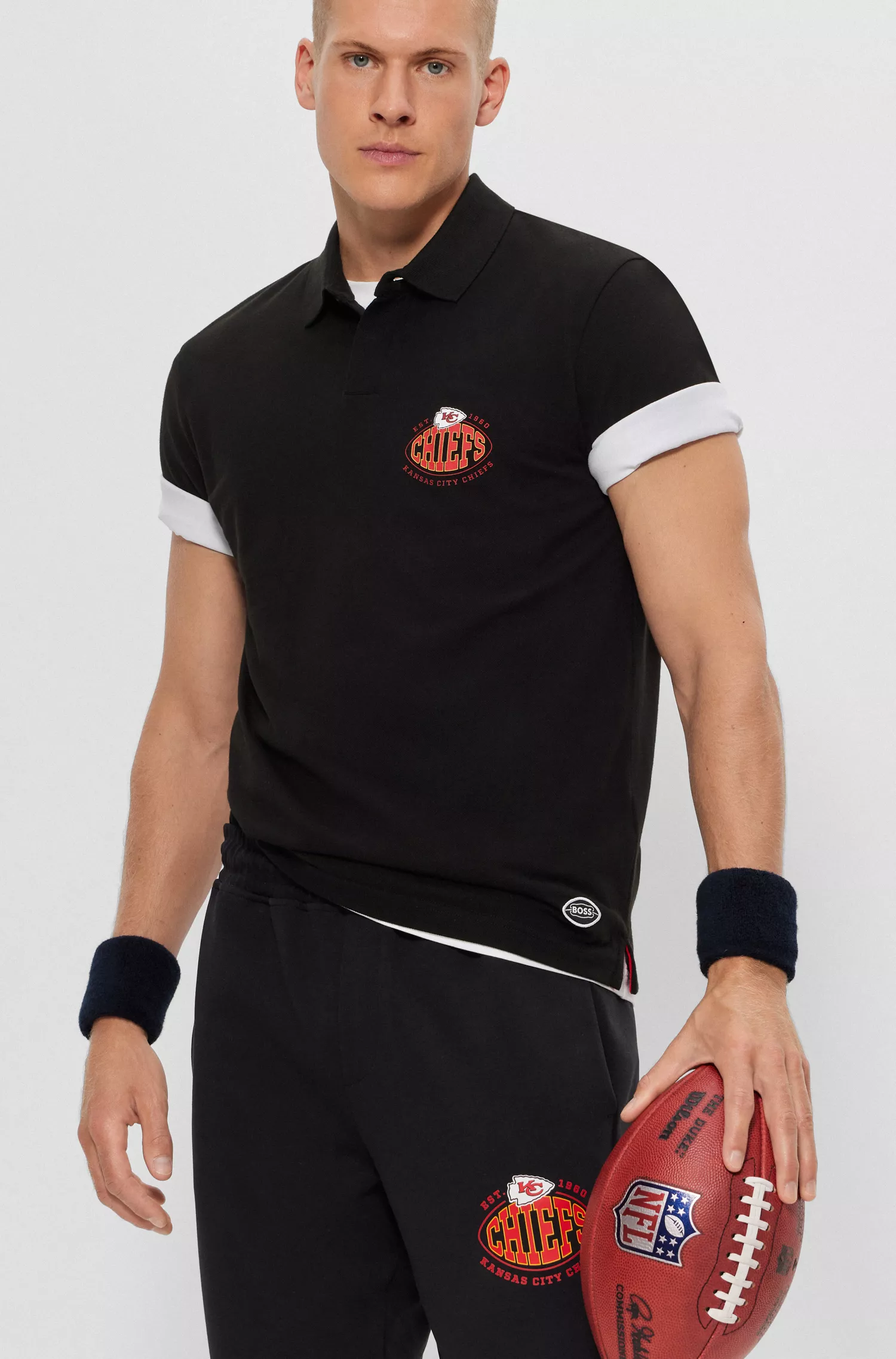 Camisa polo BOSS Orange-BOSS x NFL em algodão piqué com estampa da colaboração.