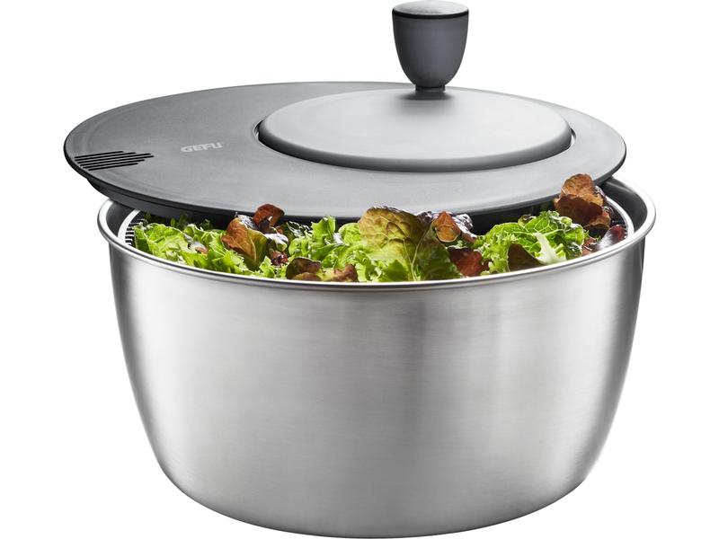 GEFU Salatschleuder Rotare 25 cm, Schwarz/Silber Schleuder für Salat