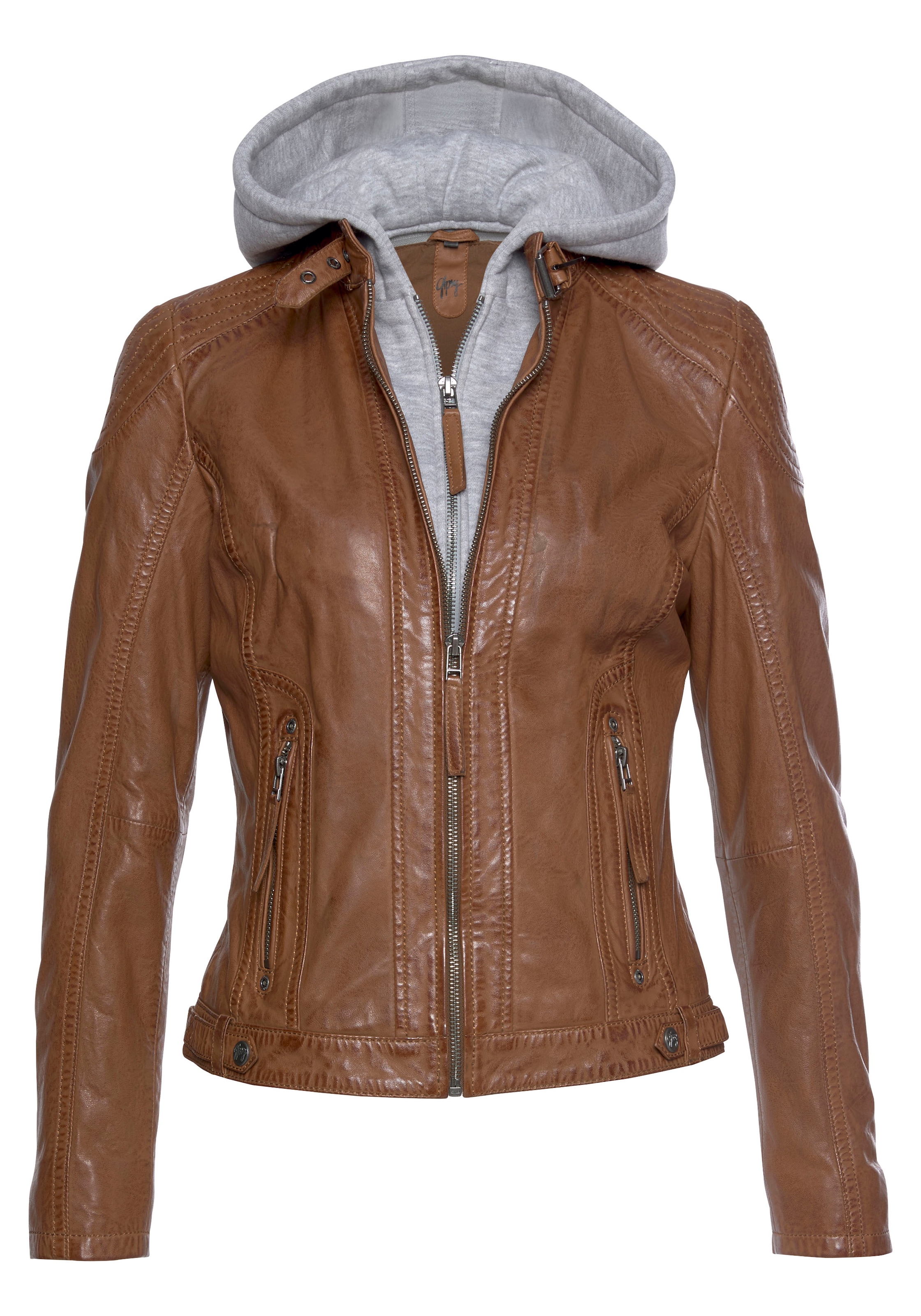 Mauritius Lederjacke »Junja« mit Kapuze mit abnehmbarem Kapuzen-Einsatz und aufwendigen Biker-Details