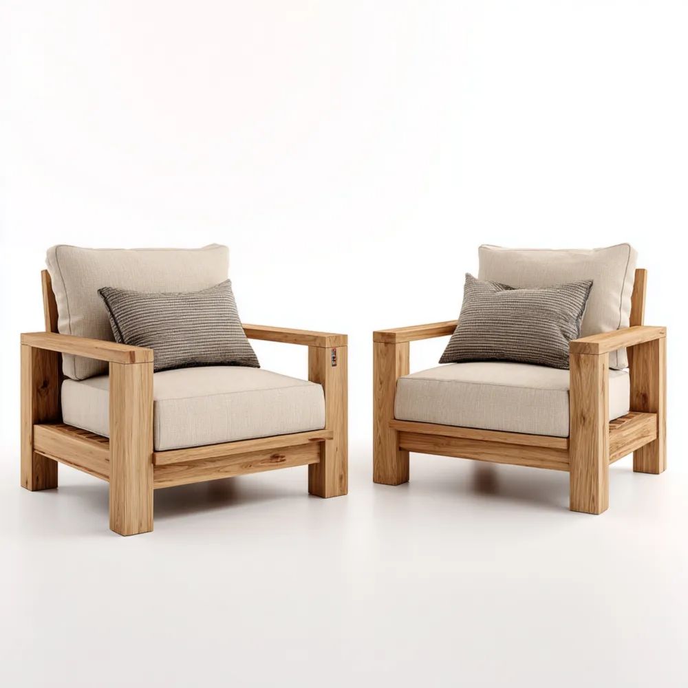 Garten-Loungeset Holz-Lounge-Sessel 80x85x90 cm – Beige – Modernes Design