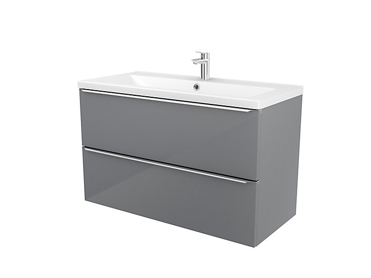 Meuble sous vasque à suspendre GoodHome Imandra gris 80 cm + plan vasque Nira