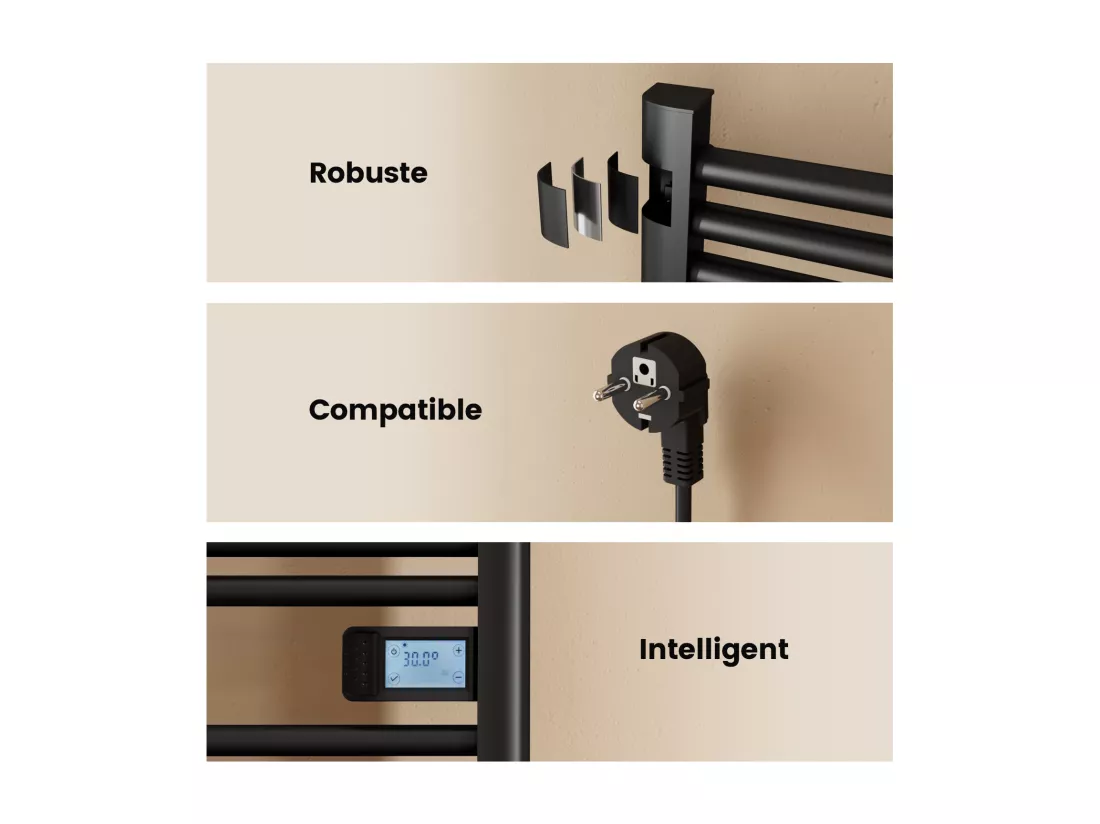 EMKE Sèche-Serviettes Électrique 1200 x 400 mm, Porte-serviettes de salle de bain électrique avec interrupteur tactile et minuterie, Noir, 450W