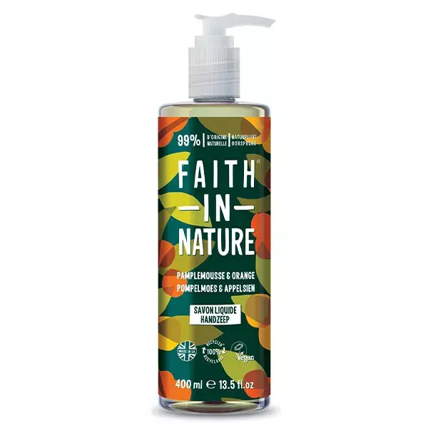 Sabonete líquido para mãos Faith In Nature com aroma de toranja e laranja, 400ml