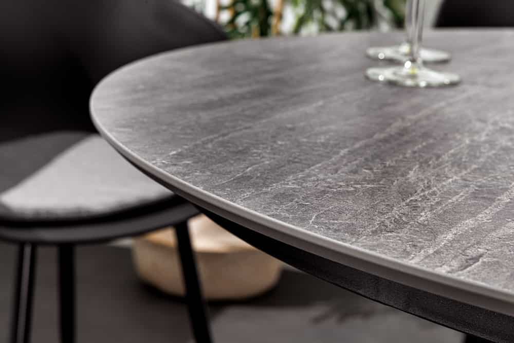 Runder Esstisch VALHALLA 115cm Keramik Lamellen-Design Indoor Outdoor