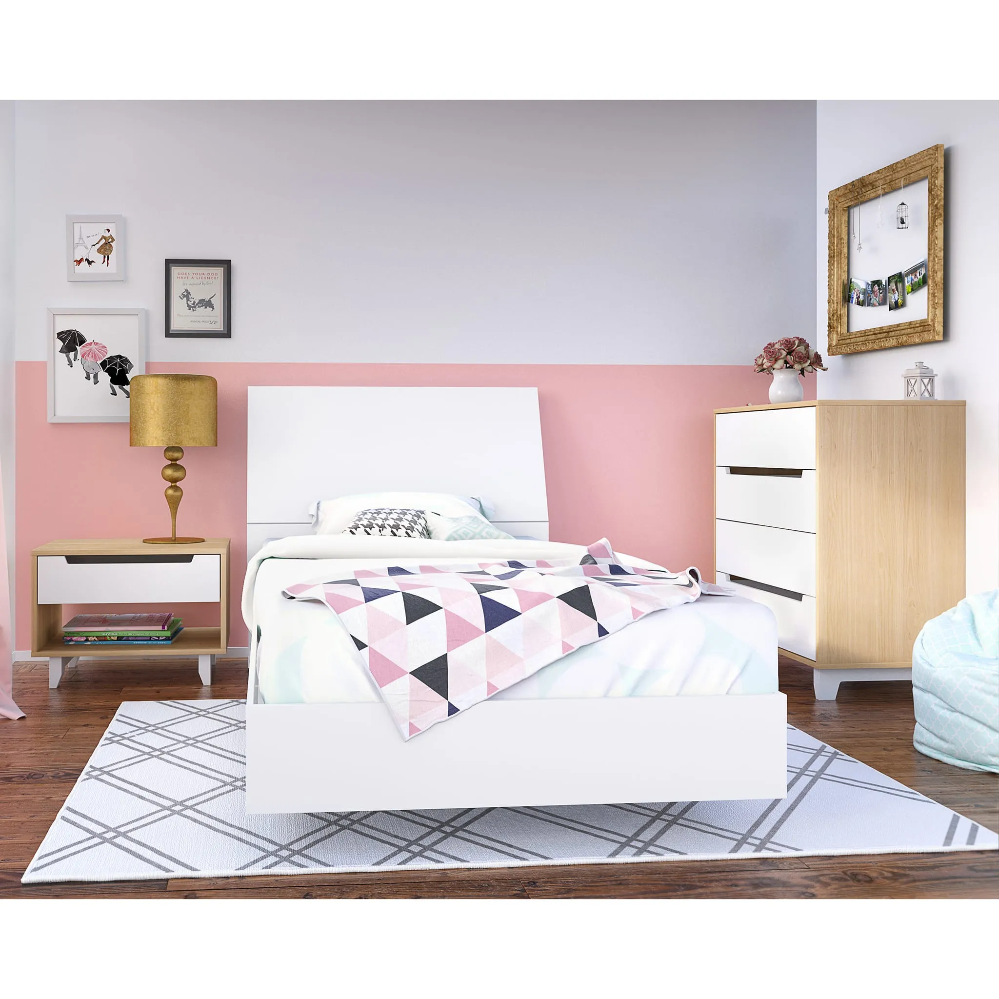 Nexera Bureau 4 Tiroirs Nomad - Blanc et Érable Naturel