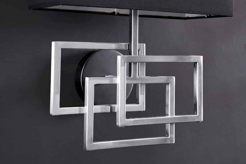 Moderne Wandleuchte ATLANTIS 44cm silber Stoffschirm schwarz Lampe
