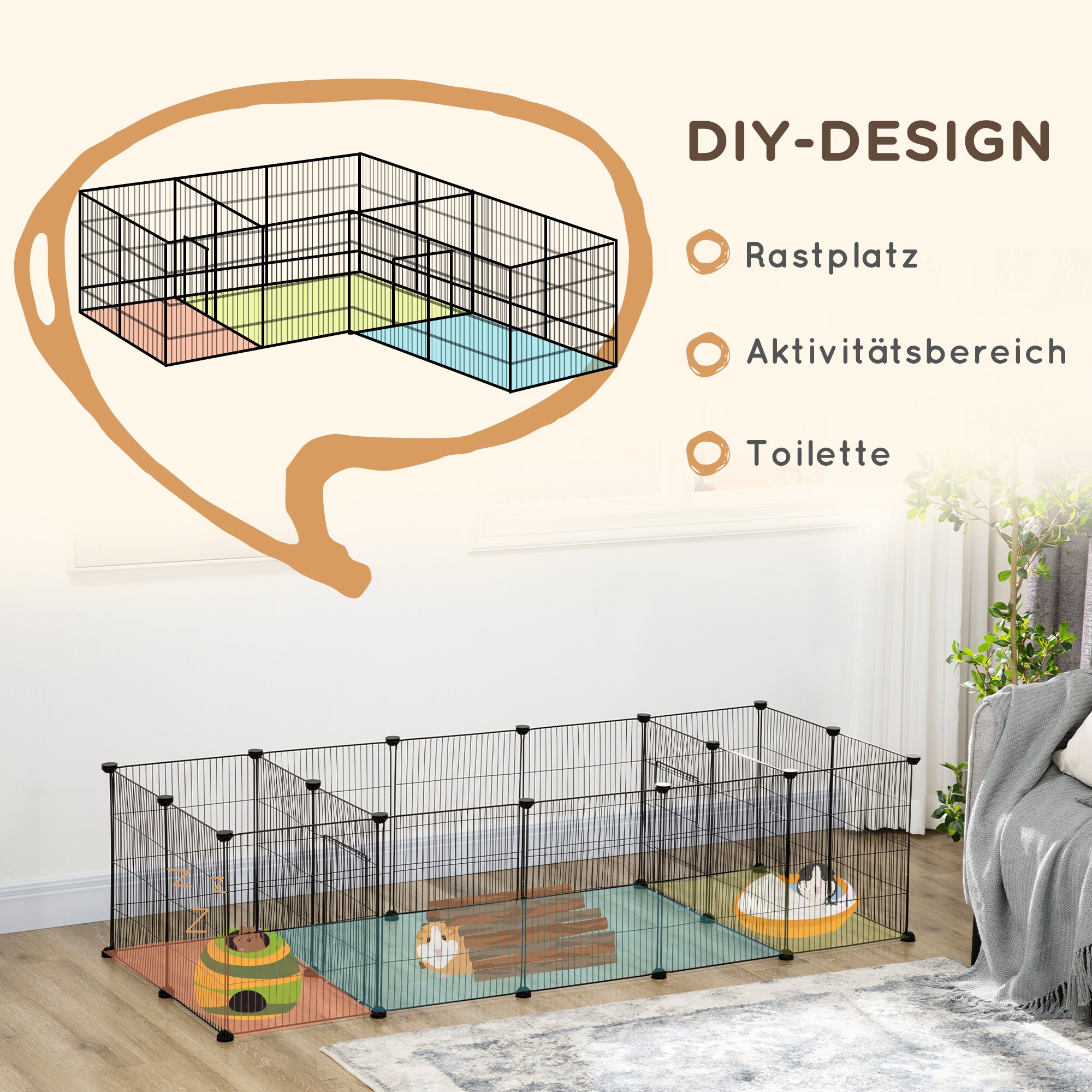 PawHut Kleintierauslauf mit Mesh-Platten schwarz 175L x 70B x 45H cm