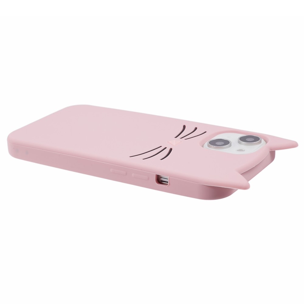 iPhone 14 3D Silikon Case Hülle mit Süssen Katzenohren - Rosa
