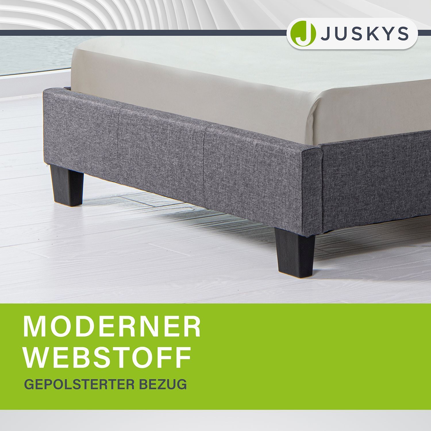 Juskys Polsterbett Verona 90x200 cm grau mit Matratze – Einzelbett + LED-Beleuchtung & Lattenrost