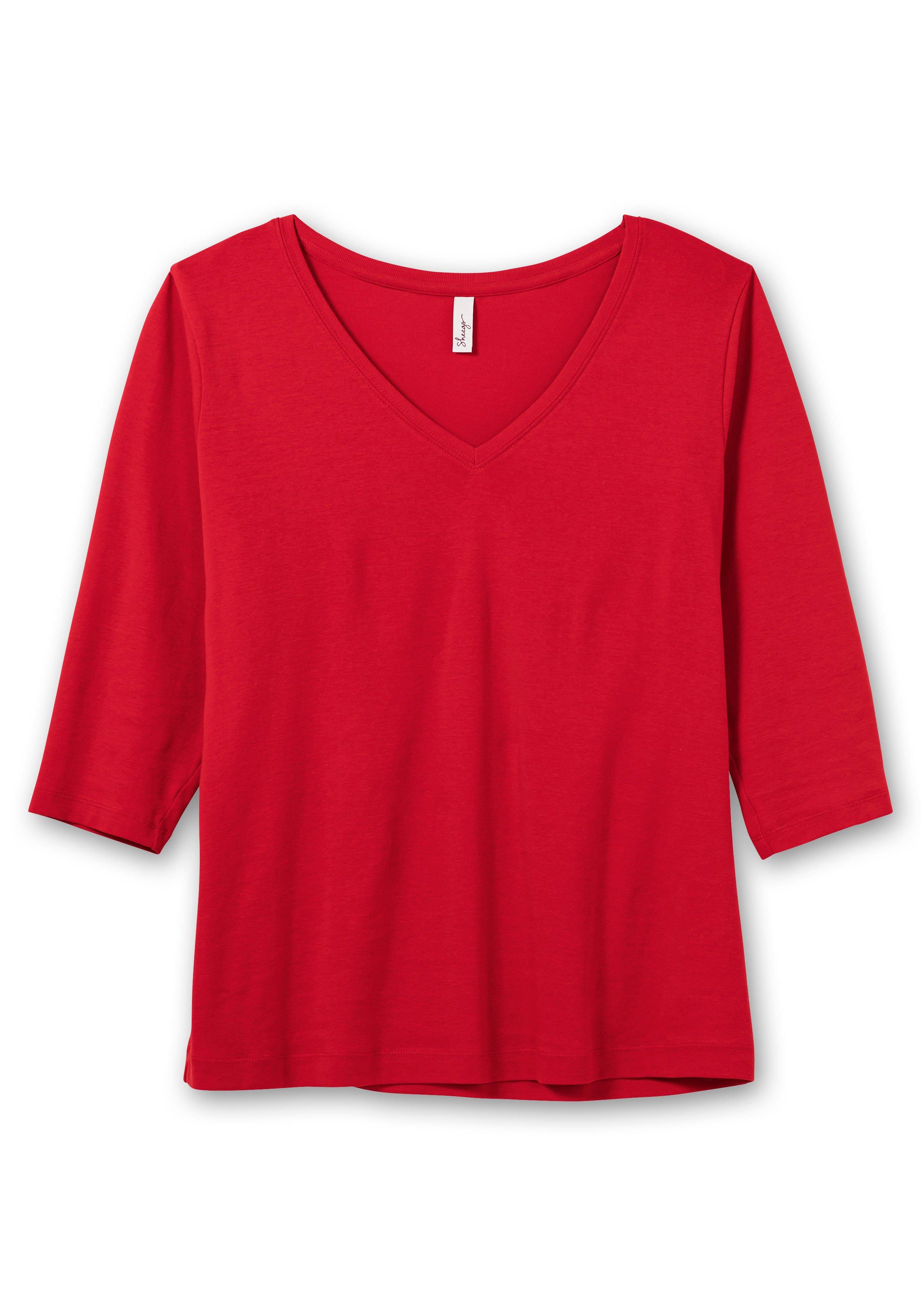 Shirt mit 3/4-Arm und V-Ausschnitt, in Rippqualität