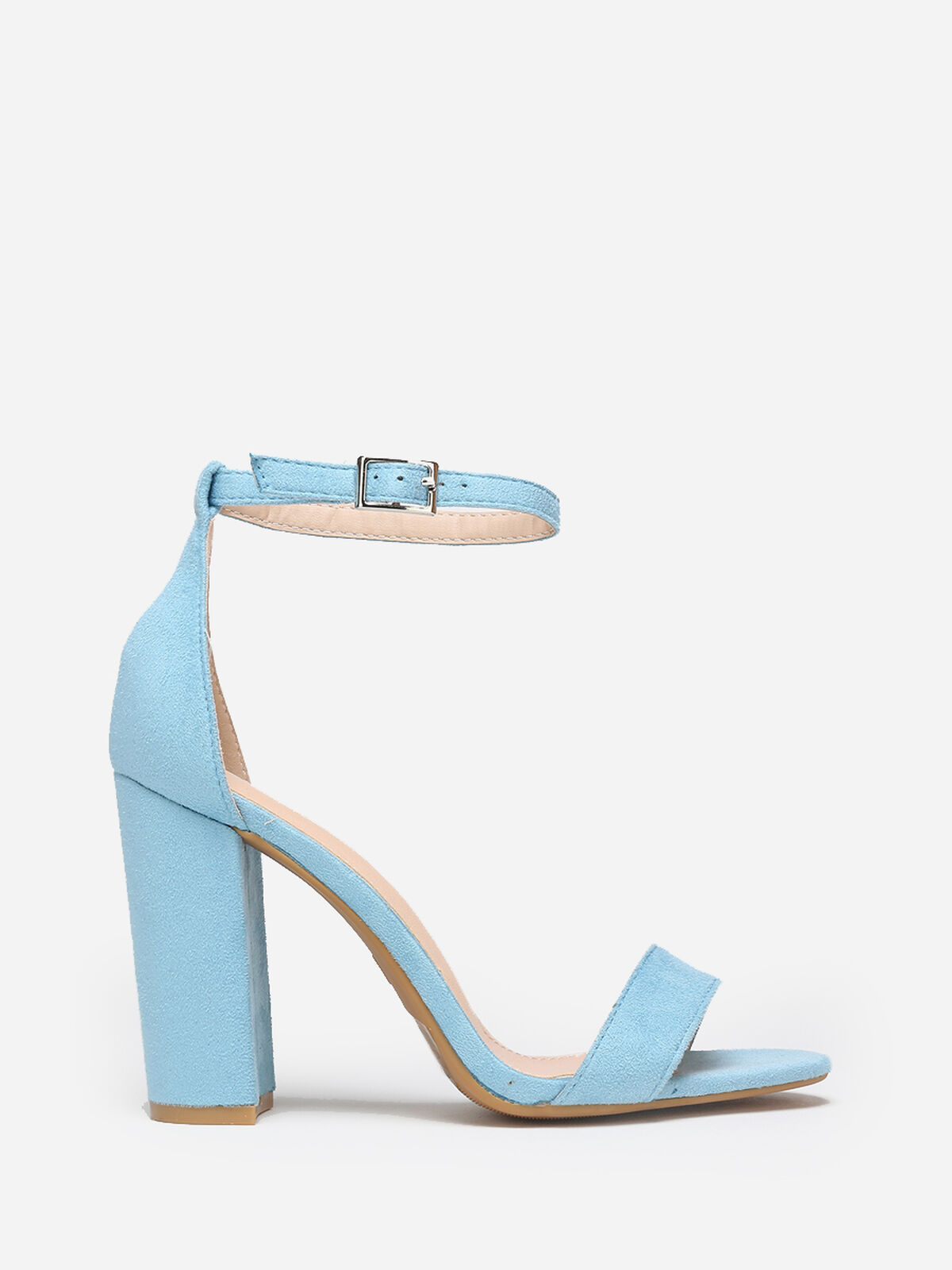 Sandales en suédine à talon carré- Bleu clair