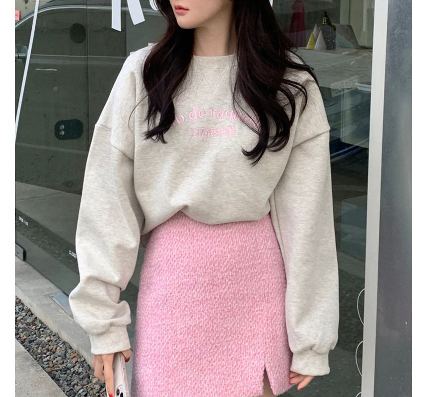 Coris - Sweatshirt met ronde hals en geborduurde letters en fleecevoering