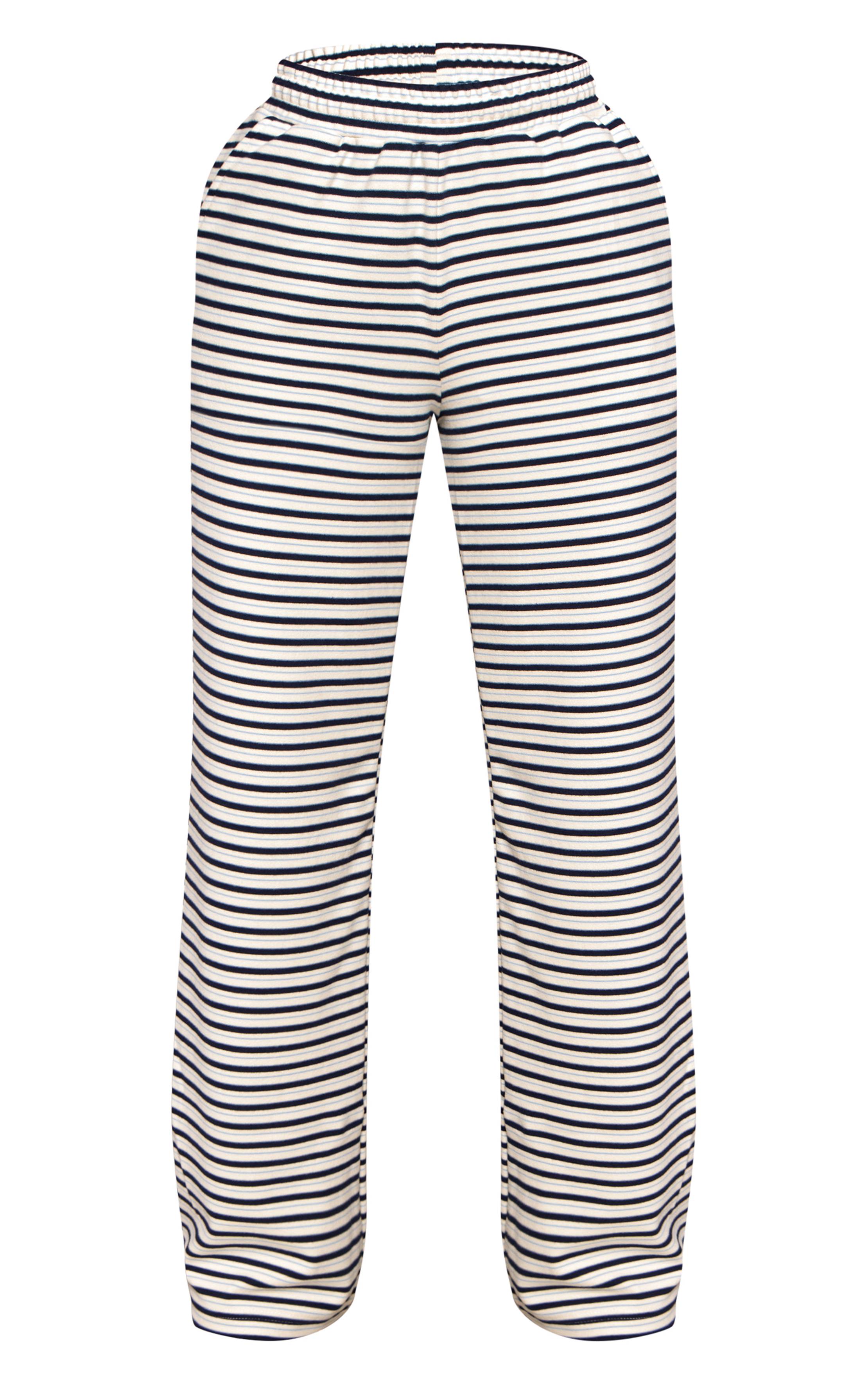 Crème Jogging Large À Rayures Avec Cordon De Serrage En Tissu Doux Petite Taille