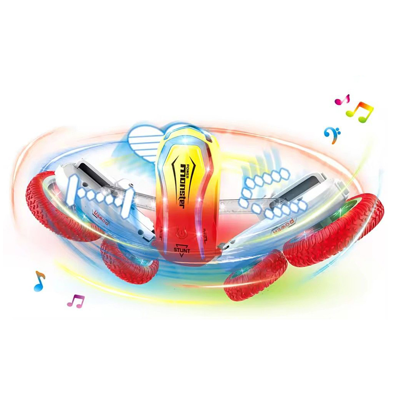 (15x15cm) Ferngesteuertes 2.4GHz RC Spielzeug Auto Stunt Car mit 360° Drehung / LED Licht / Sound Effekte (Batteriebetrieben) - Assortiert