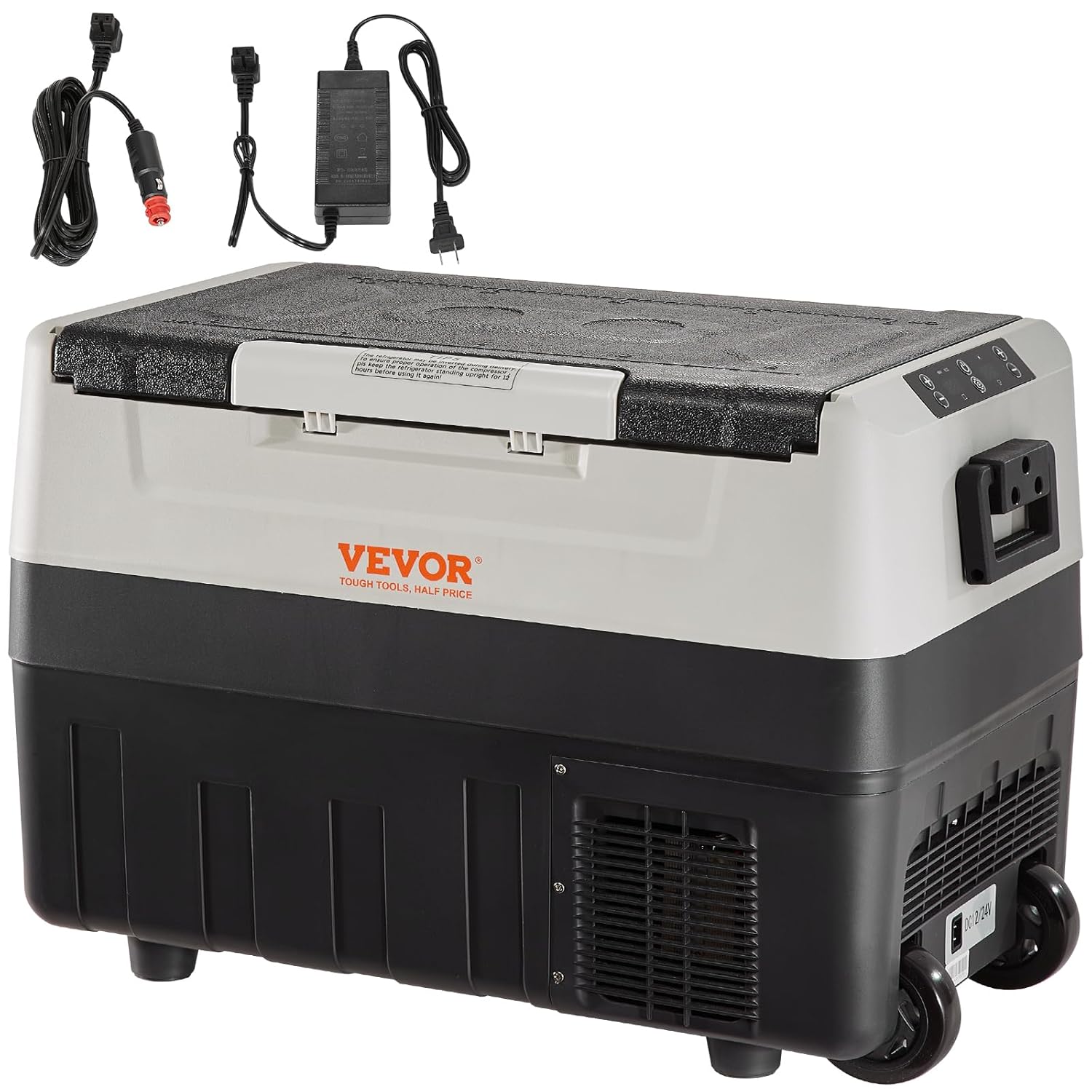 VEVOR Autokühlschrank, 35 Liter, Kompressor, tragbar, elektrisch, für Camping, mit Rädern, Doppelzone, 0,6 kW.h von -20 °C bis 10 °C, einstellbarer Thermo-Kühlschrank für Auto, LKW, Boot