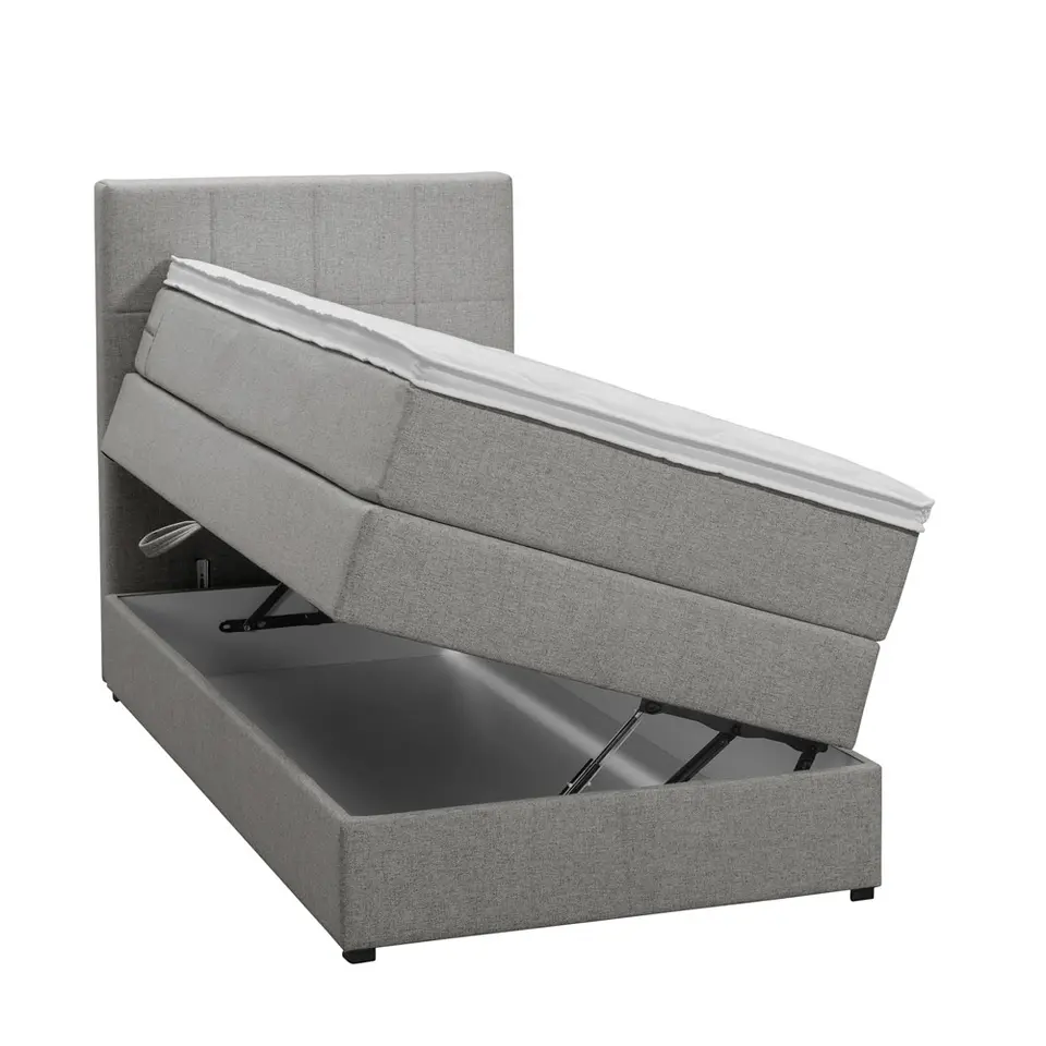 Boxspring met opbergruimte Liv geblokt - lichtgrijs - 90x200 cm