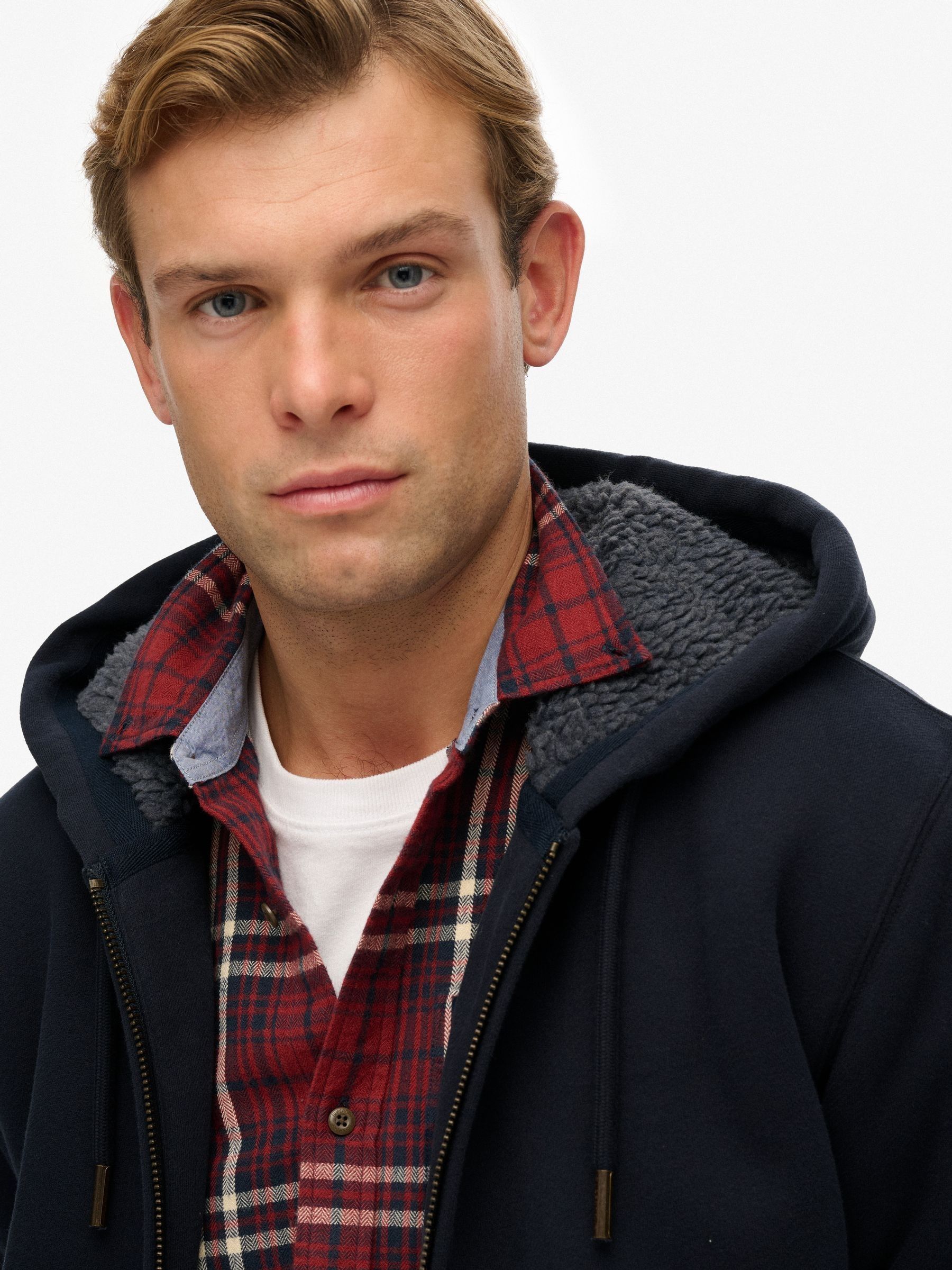 Blauw - Superdry Borg Lined Ziphood Hoodie