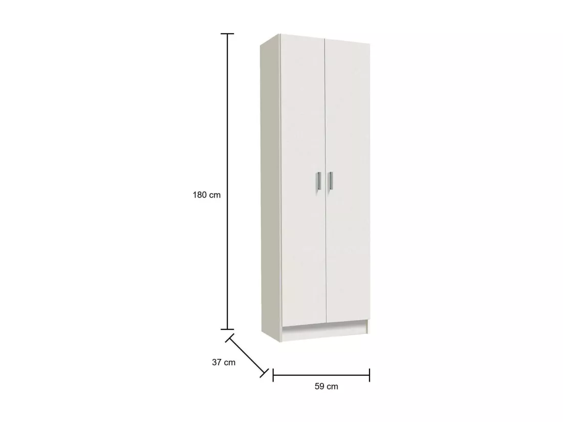 Armoire polyvalente Dimarc, Armoire auxiliaire avec 2 portes, Armoire à chaussures moderne, Étagère à chaussures verticale, 59x37h180 cm, Blanc