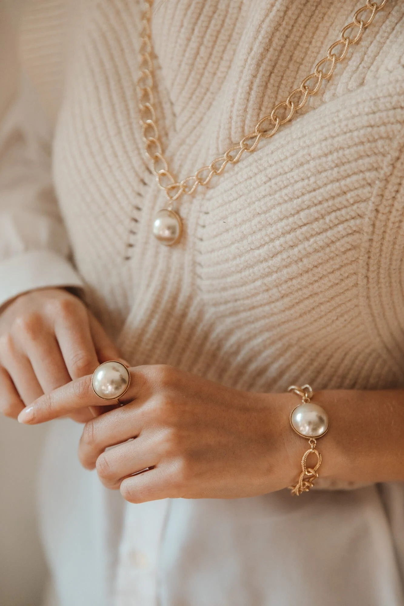 NÉLYA - Maxi bracelet perle doré à l'or fin | Doré