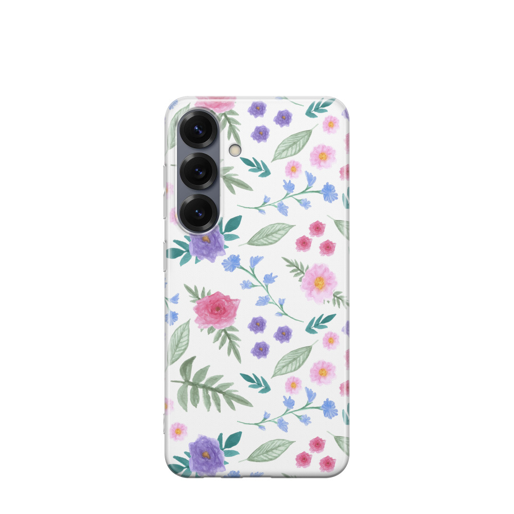 Samsung Galaxy S25 Gummi Hülle Sanfter Blütenregen - Weiss