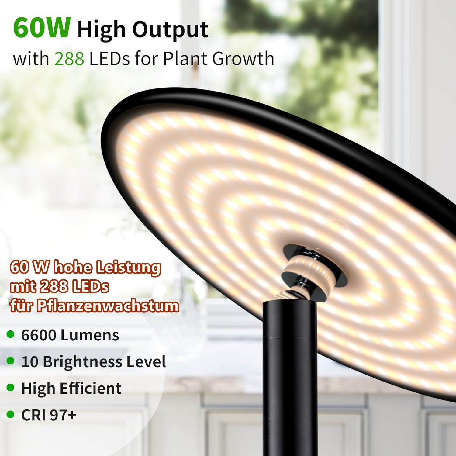 chiphy 60W 216cm Pflanzenlampe, Vollspektrum-Pflanzenlicht für Zimmerpflanzen, 4/8/12H Timer, 60W Grow-Lampe, 10 dimmbare Helligkeit, höhenverstellbar