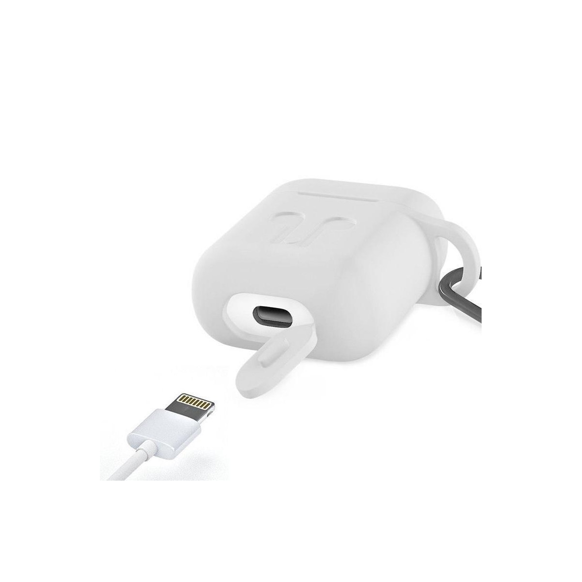 Silikonsett for Airpods, silikonetui, stropp, ørepropper i silikon, karabinkrok, hvit