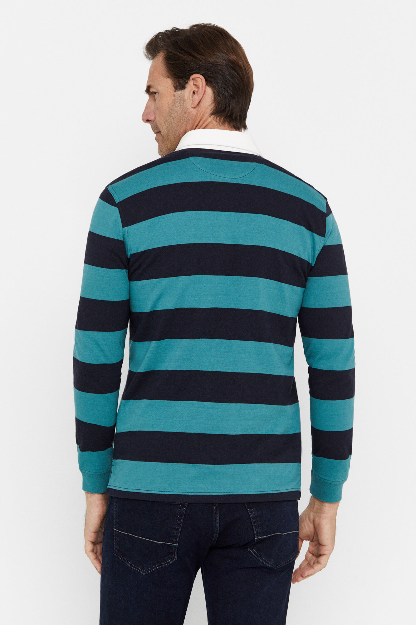 Camisa polo de rugby listrada - Turquesa