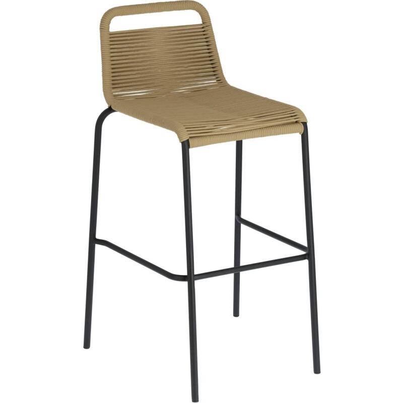 Tabouret Lambton - corde marron - pieds en acier noire H 74 cm