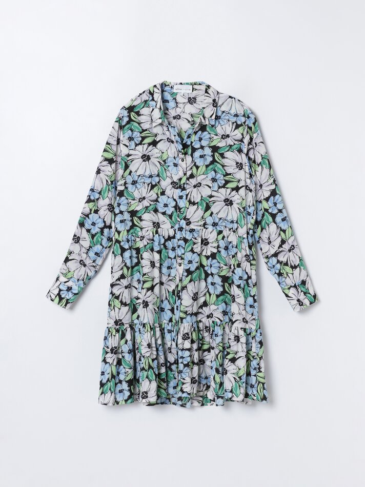 Vestido camisa de manga comprida - Azul