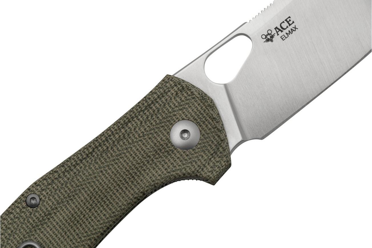 GiantMouse ACE Atelier, Elmax, Green Canvas Micarta zakmes