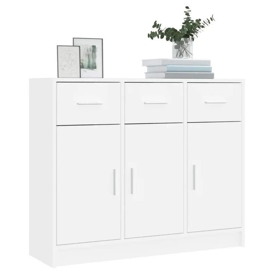 vidaXL - Dressoir met 3 deuren 3 lades - Wit - Bewerkt hout - 91x28x75 cm