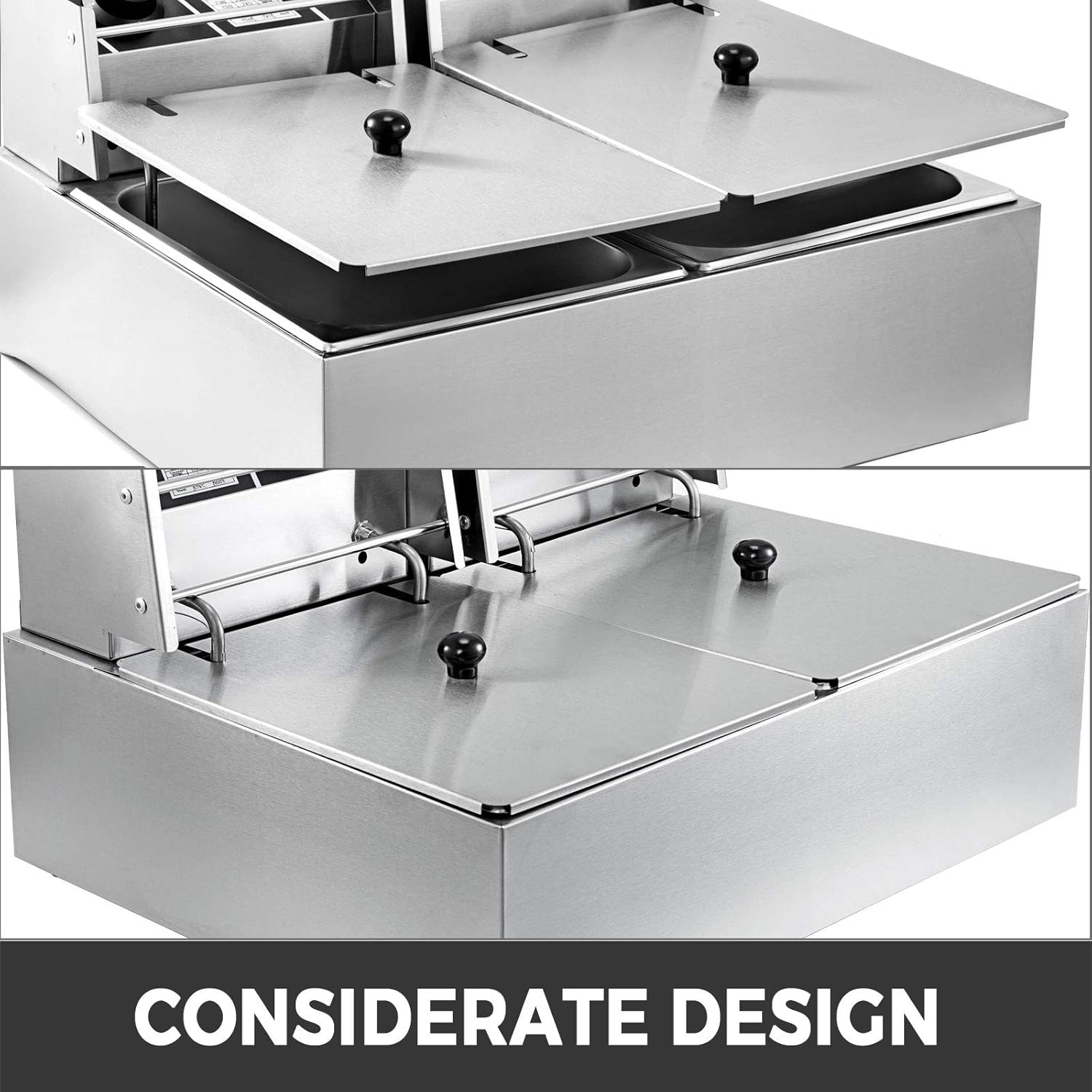 VEVOR wunicorn Fritteuse Commercial Elektro-Fritteuse Tief, Doppel-Kaltzonen-Fritteuse YB-82 Fritteuse Maschine Silbrig 5000W 220V für Schnellrestaurants Snackbars