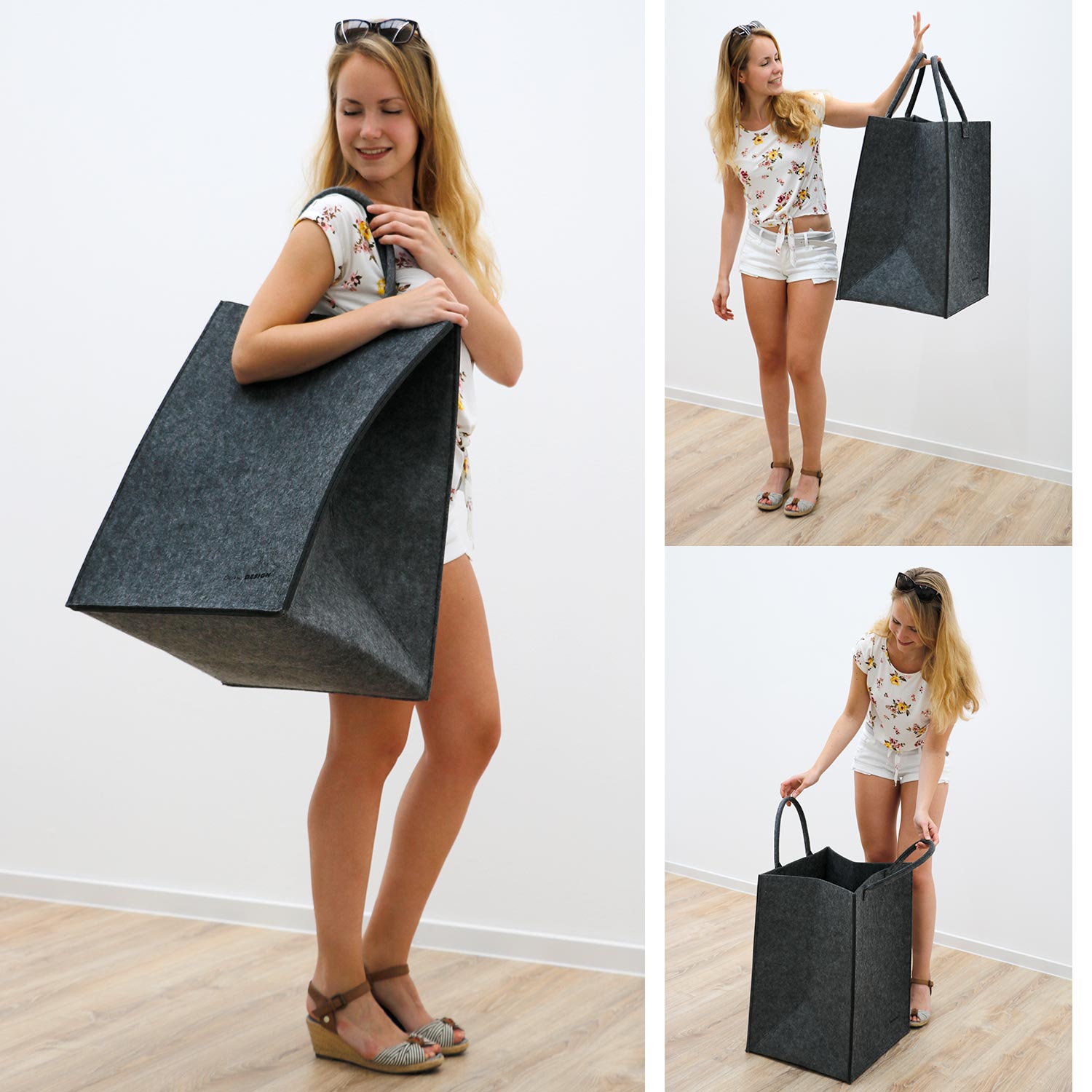 100L Filz Wäschesammler 43x38x60cm XL Universal-Filz-Tasche Faltbarer Wäschekorb