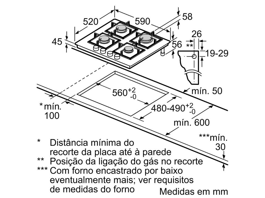 PLACA A GÁS BOSCH PNP6B6B90 4 QUEIMADORES 60CM PRETO