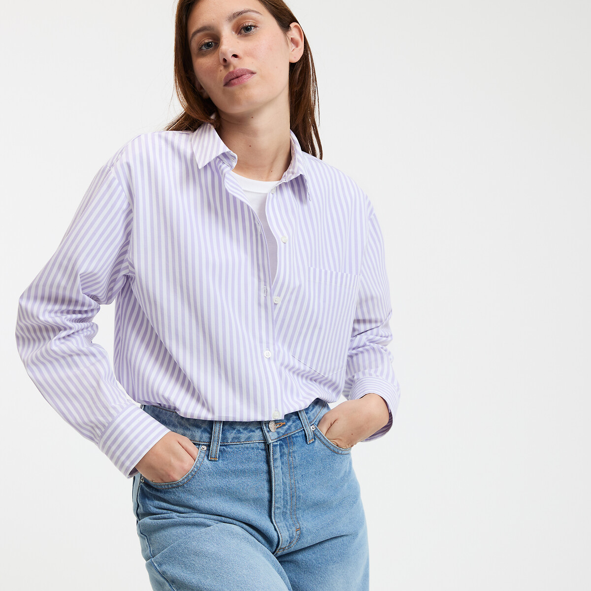 LA REDOUTE COLLECTIONS<br>Camisa listrada de algodão, Assinatura MARLÈNE