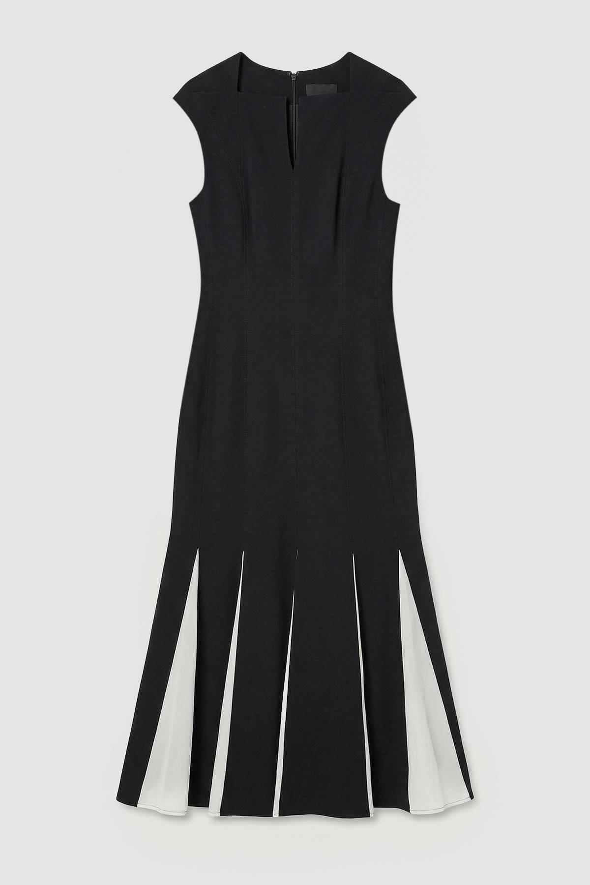 KarenMillen Robe Mi-longue Ajustée Douce Avec Détails Godets Contrastés