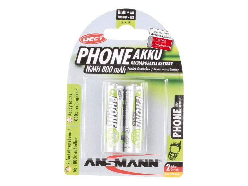 Ansmann Akku Phone NiMH AA für DECT-Phones 800 mAh, 2 Stück AA-Akkus im 2er-Pack