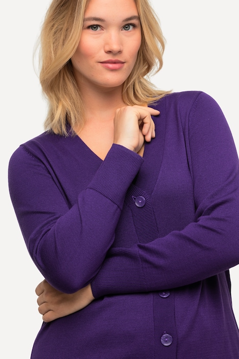 Strickjacke, V-Ausschnitt, Knopfleiste, Feinstrick
