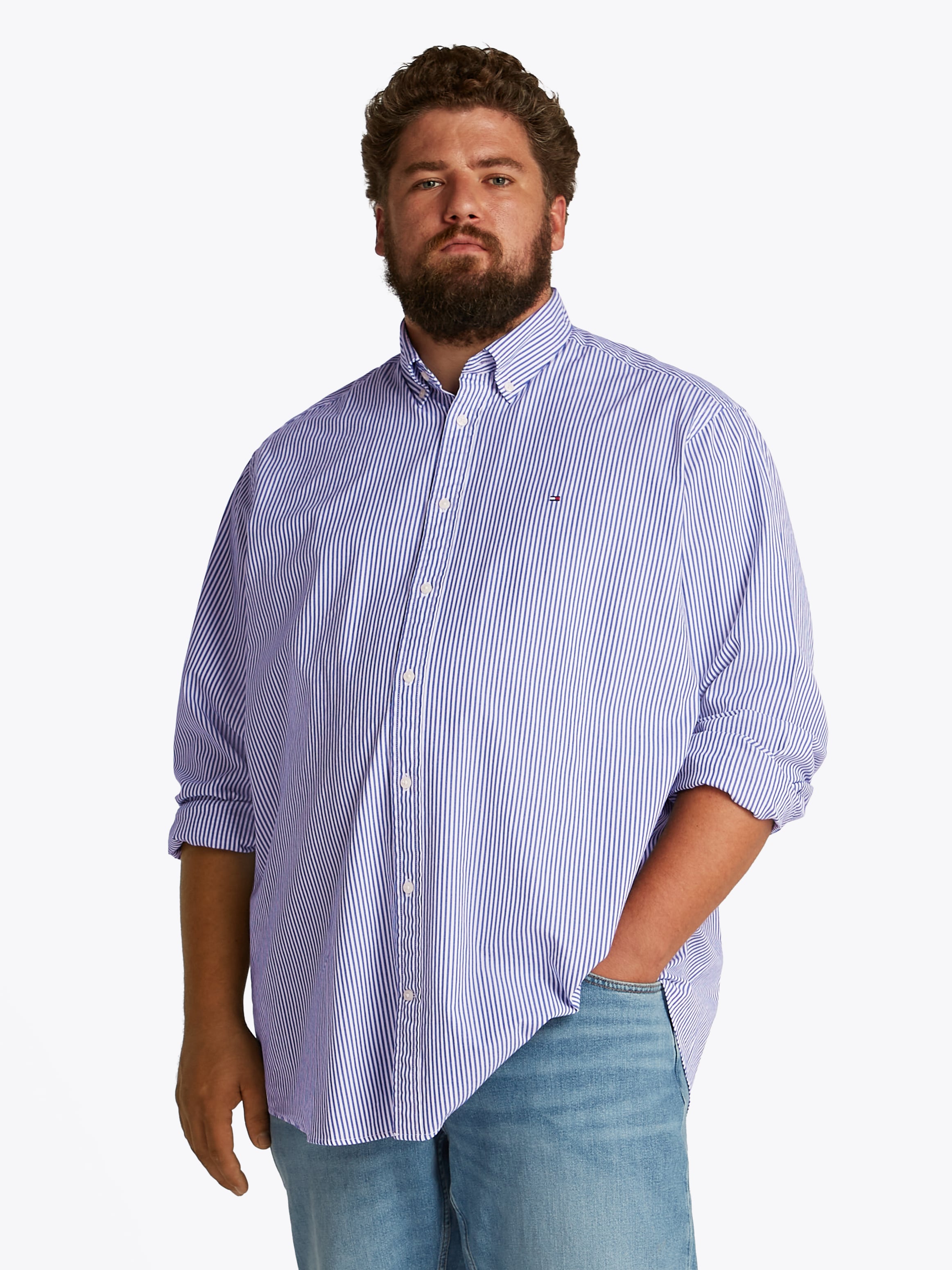 Tommy Hilfiger Big & Tall Langarmhemd »BT-FLEX POPLIN CL STP SHIRT-B«, in Grossen Grössen, Logostickerei