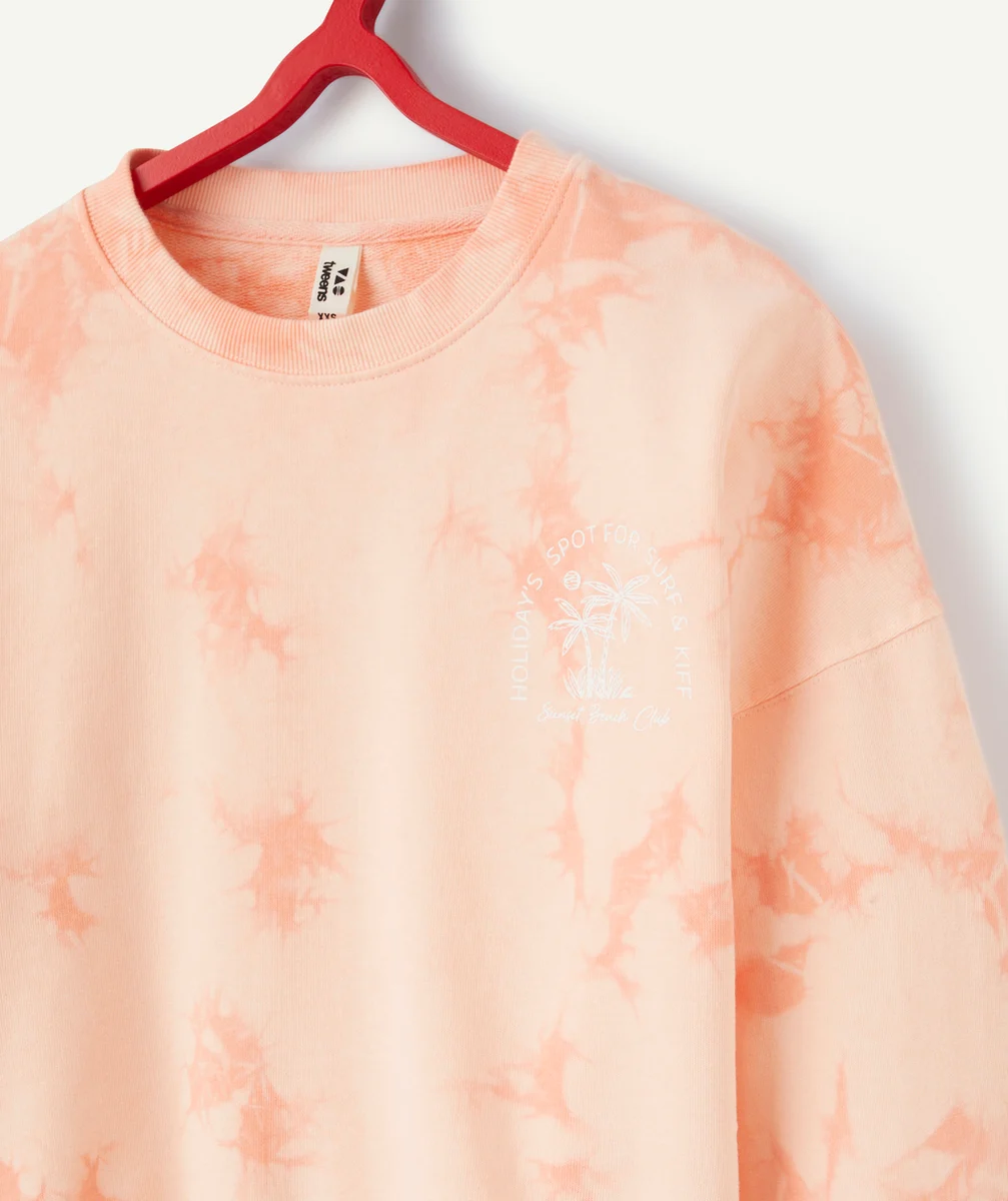 sweat fille en coton bio orange imprimé tye and die avec messages