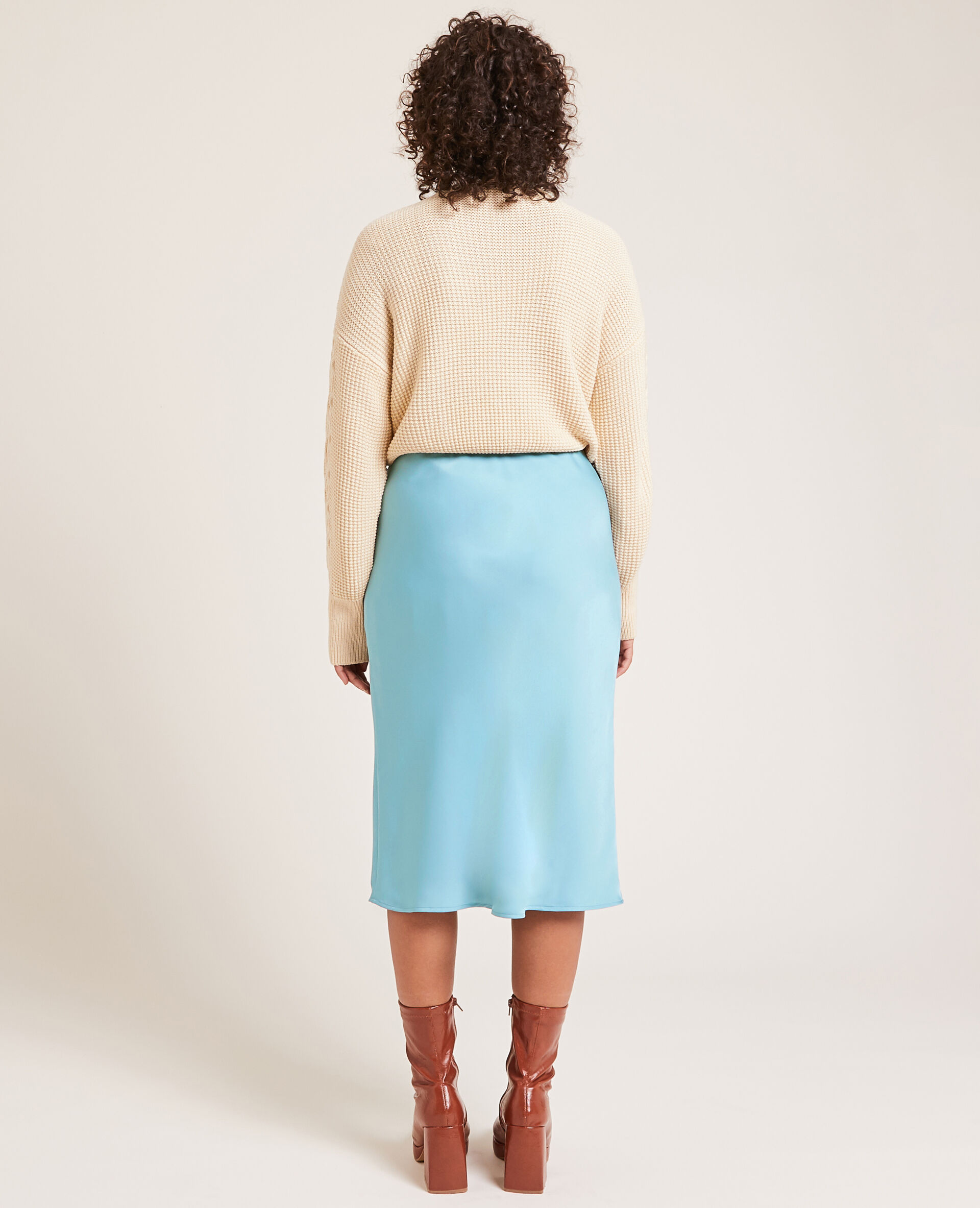 Jupe midi en tissu satiné - Bleu